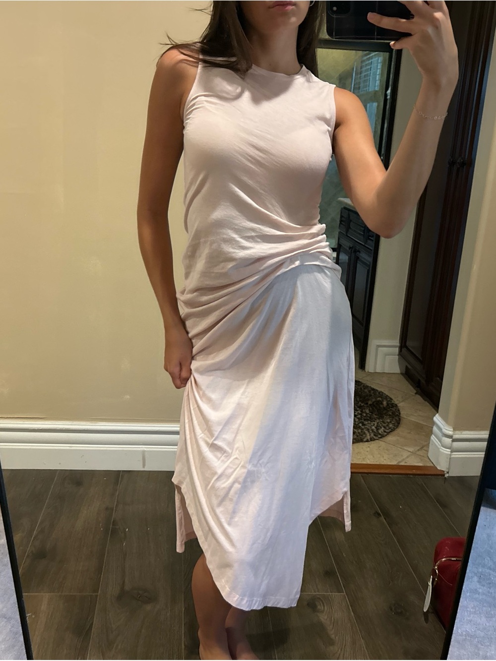AllSaints Light Pink Sleeveless Ruched Midi Dress